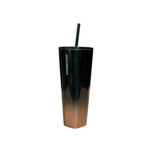Starbucks 2023 Holiday Tumbler Stainless Steel Cup Straw Green Rose Gold Ombre